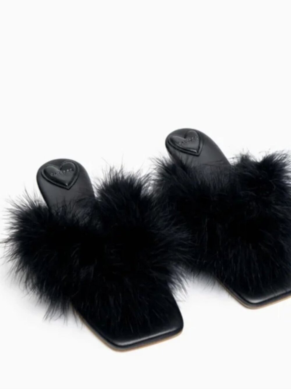 NWT Sleeper Pom Kitten Heel Mules with Feathers in Black, Size 37, $290 Retail